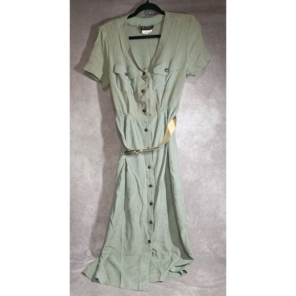 Ms Choice Womens Dress Size 14 Cottage Belted Shoulder Pads VTG 90s  *Read*